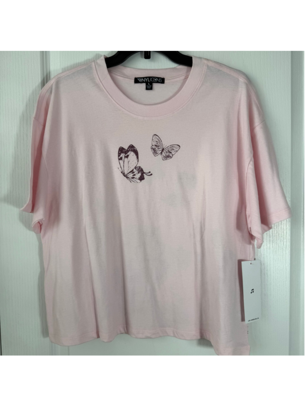 Women's The Vinyl Icons Butterfly & Cat Graphic Tee, Pink, Size L
